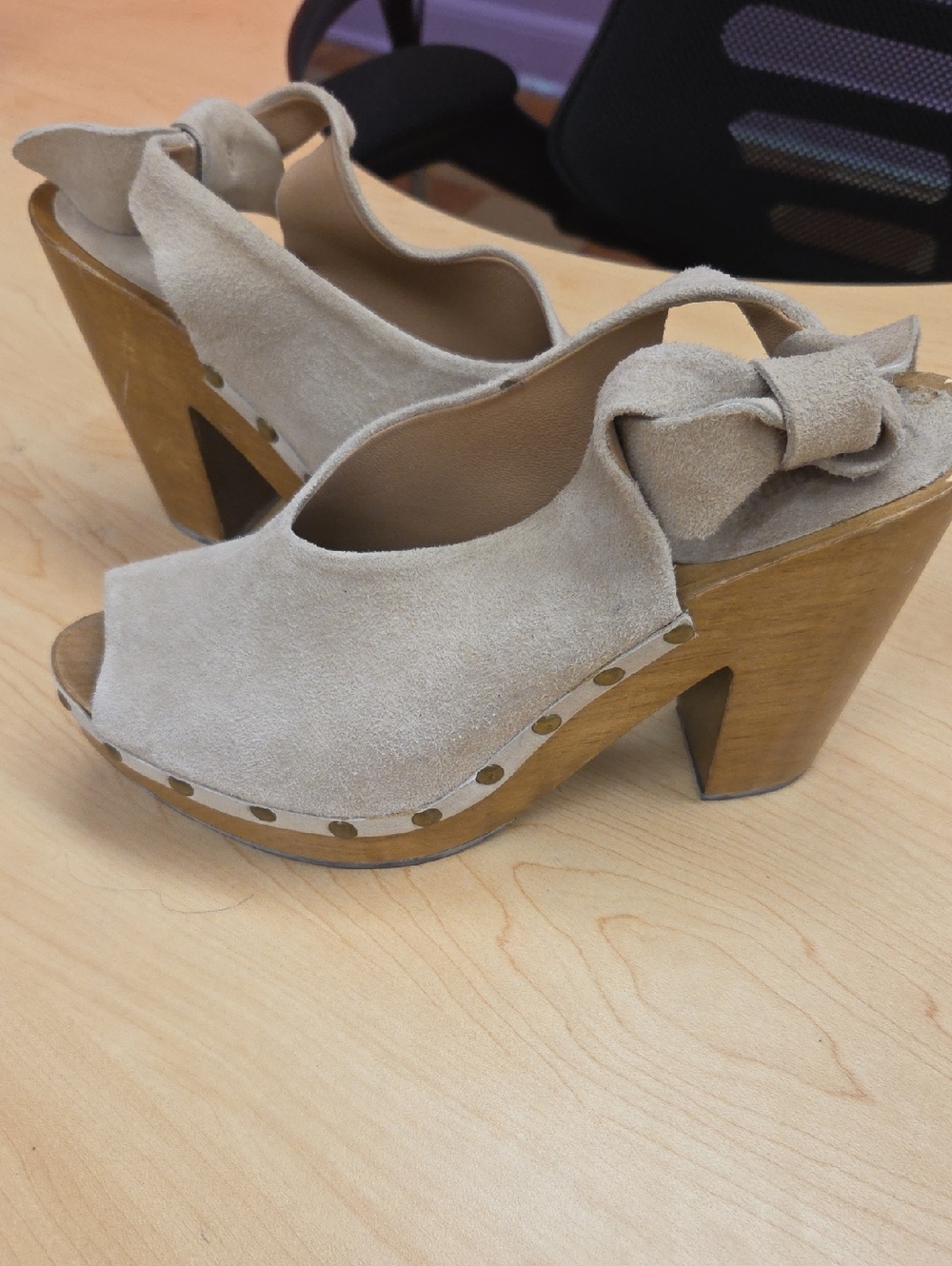 Ulla Johnson Beige Suede Knotted Slingback Platform Clogs